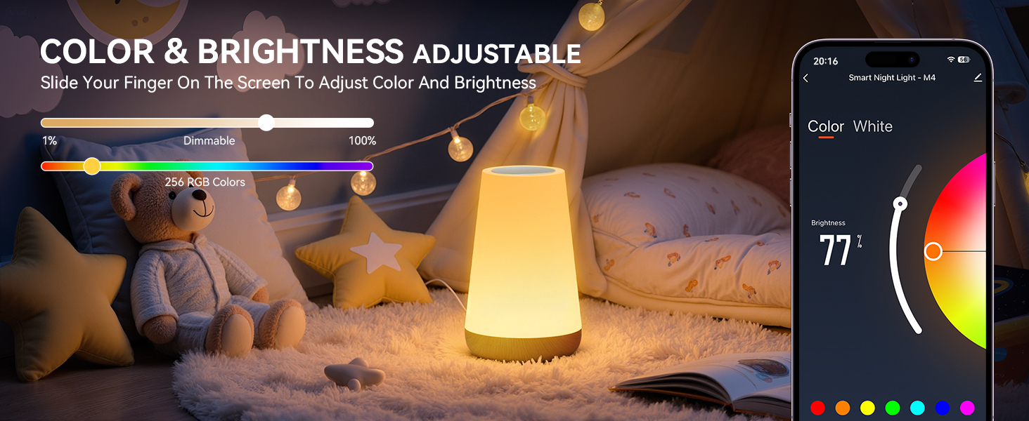 App-controlled smart lamp with 256 RGB colors and stepless brightness adjustment