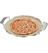 Skyflame Round Pizza Stone and Carry Rack with Handle, 13-inch Baking Stone with Stand, Compatibl...