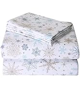CAROMIO Christmas Flannel Sheets Queen, 100% Cotton Printed Bed Sheet Set, Soft Heavyweight Brush...