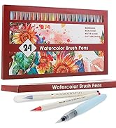 MAIKEDEPOT Watercolor Brush Pens, 24 Colors Flexible Real Nylon Brush Tip Pens for Watercolor Pai...