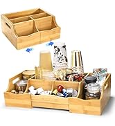 WRINGKIT Coffee Station Organizer for Countertop, Bamboo Coffee Bar Condiment Organizer, Extendab...