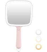Famihomii Lighted Handheld Mirror, Handheld Mirror with 3 Light Color, Led Hand Mirror for Women,...