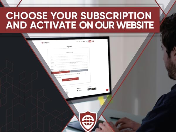 Website subscription interface showing activation form on computer screen with security shield icon and red header text.