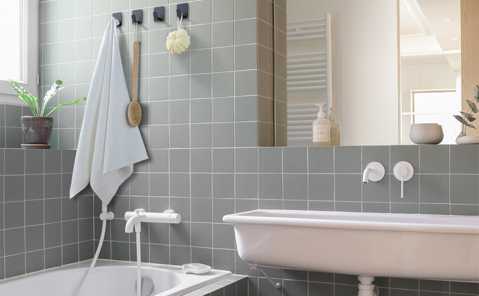 extra black adhesive hooks bathroom
