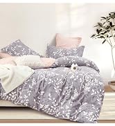 LEMIROE Vintage Gray Cotton Comforter Queen Size 3Pcs - Luxurious Design with White &amp; Charcoal Br...