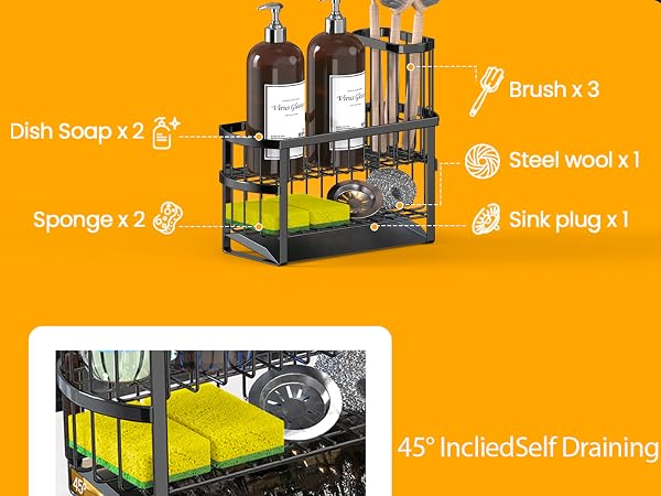 2 Tier Sink Caddy Organizer with High Brush Holder