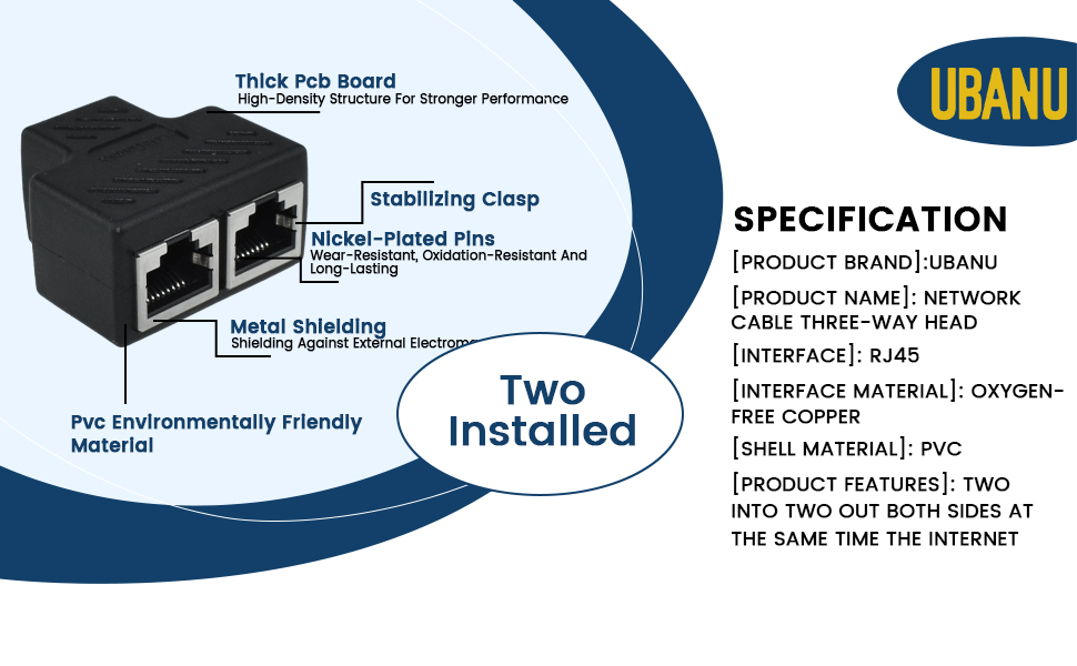 RJ45 Splitter Connectors Adapter 1 to 2 Ethernet Coupler Double Socket HUB Interface Contact 