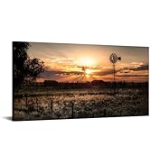 LevvArts Large Size Wall Art Rural Landscape Pictures Decor Farmhouse Windmill at Sunset Scenery ...