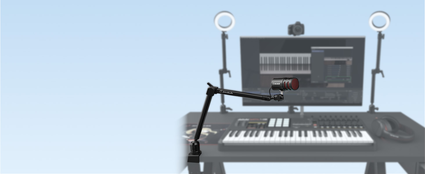 podcast equipment bundle, mic stand, microphone stand, mic arm, gaming setup, gaming desk accessory
