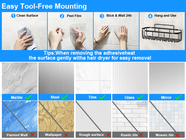 Adhesive Bathroom shelves