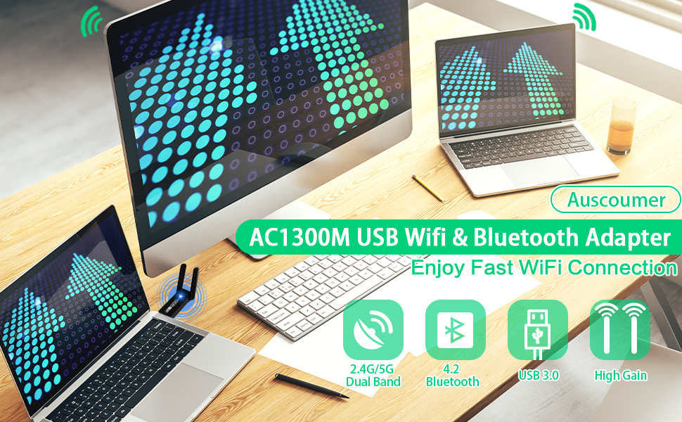 AC1300M USB WiFi Bluetooth Adapter