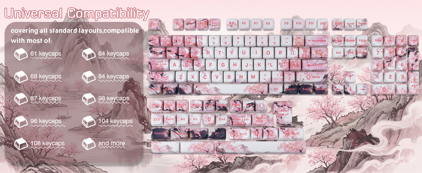 Landscape Painting Sakura Pink Cute Keycap Set