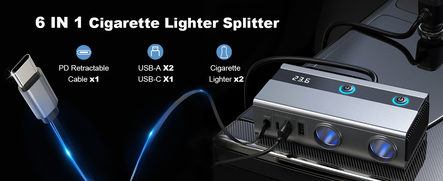 retractable cigarette lighter splitter