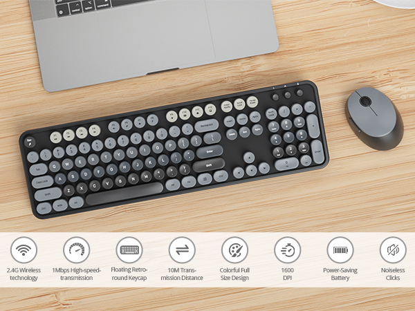 black typewriter keyboard and mouse wireless cute colorful retro typewriter full size keyboard 