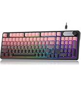 BlueFinger RGB Gaming Keyboard, 98 Keys USB Wired Keyboard with Rainbow Backlit, Volume Knob & Sc...