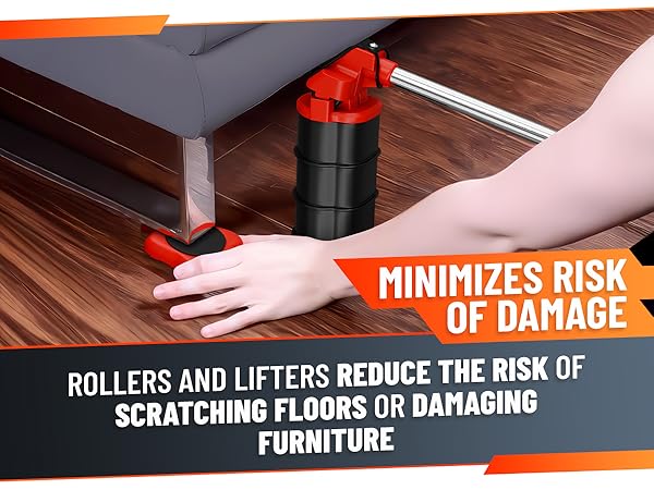 heavy furniture mover tool with red sliders and rollers lifting system for safe transportation