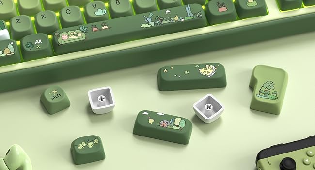 Green Frog Keycap Set, PBT Custom Keycaps 60% 75% 100%,dye Sublimation Keyboard Key caps,MOA Profile