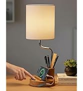 OUTON Round Fabric Shade Cordless Table Lamp with Slide Dimmer, 8000mAh Rechargeable Battery &amp; Po...