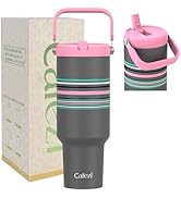Cafezi 40 oz Tumbler with Handle Flip Straw, Vacuum Insulated Tumblers with Flip Straw and Top Ha...