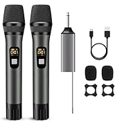 voijump Wireless Microphone, Handheld UHF Dual Metal Cordless Dynamic Mic System with Rechargeabl...