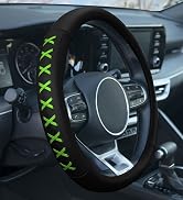 Universal 15 Inch Green Genuine Leather Steering Wheel Cover