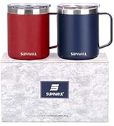 SUNWILL 14 oz Coffee Mug Set, Vacuum Insulated Camping Mug with Lid, Double Wall Stainless Steel ...