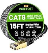 Cat 8 Ethernet Cable 15 FT Flat, High Speed 40Gbps 2000Mhz Braided Internet Cable with Gold Plate...