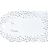 G2PLUS Foil Silver Dots Gift Tags, 50PCS to from Gift Tags with String, White Paper Hang Tags, Ch...