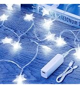 Rechargeable Star String Lights with 8 Modes, 17FT 50LED Fairy Lights Battery Powered Indoor with...