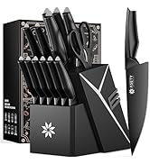 Kitchen Knife Sets with Block -15 PCS Knife Set with Bulti-in Sharpener, Dishwasher Safe, Stainle...