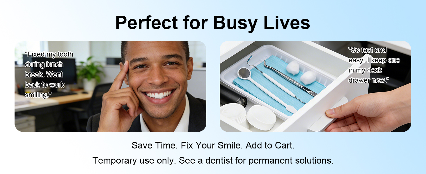 Tooth Repair Kit for Busy Lives Fast, Easy DIY Dental Repair. Temporary Use Only.