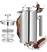 Mongdio French Press Coffee Maker, 34 Ounce (1 Litre) French Press Stainless Steel with 3 Filter,...
