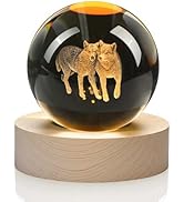 YU FENG 3D Carved Wolf Crystal Ball with Warm White Light Base 2.36 Inch
