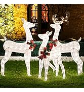 Shintenchi 3-Piece LED Lighted Christmas Deer Outdoor Yard Decorations, 3D Super Large Christmas ...