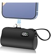 WIXLI Mini Portable Charger 5000mAh Power Bank for iPhone, USB C Cell Phone Portable Power, LCD D...