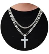 RANKEEF 2Pcs Layered Cross Necklace for Men Stainless Steel Cross Necklace Christian Cross Pendan...