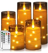 Homemory Flameless Candles with Embedded Star String Fairy Lights, Battery Operated Candles, LED ...