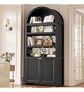 81" Tall Arched Cabinets,Bookcase with storage,Mid-Century Modern 6-Tier Bookshelf with Door,2 Bo...