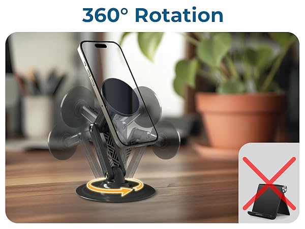 Enjoy seamless 360° movement with a MagSafe desk stand featuring a strong MagSafe stand grip.