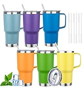 20oz Insulated Tumbler with Handle Stainless Steel Travel Coffee Mug with Lid and Straw Double Wa...