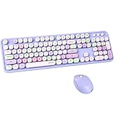 UBOTIE Colorful Computer Wireless Keyboard Mouse Combos, Typewriter Flexible Keys Office Full-Siz...