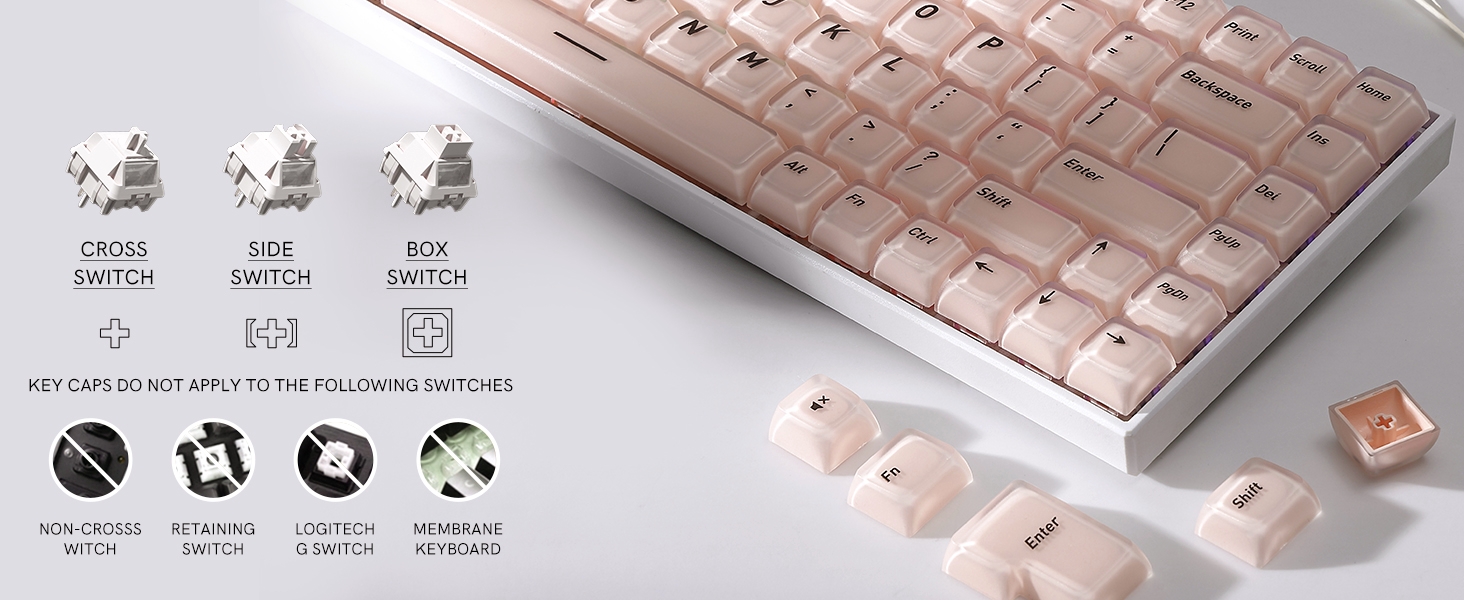 Womier pbt Jelly Keycaps Frosted, Foundation Shine Through Keycaps for Mechanical Keyboards