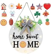 Interchangeable Welcome Sign for Front Door with 14 Changeable Icons, Farmhouse Front Porch Decor...