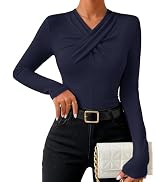 MEROKEETY Women's Fall Long Sleeve Criss Cross Top 2026 Business Casual Ruched Fitted Shirts Tren...