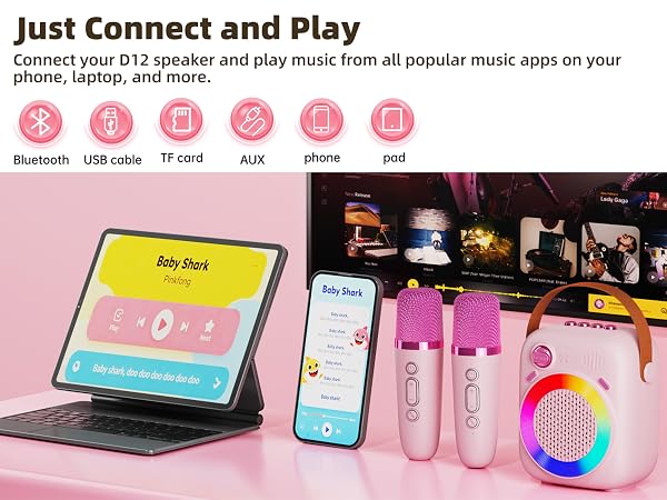 Kids Karaoke Machine Ages 3-12, Bluetooth 5.3 Speaker with 2 Wireless Mics