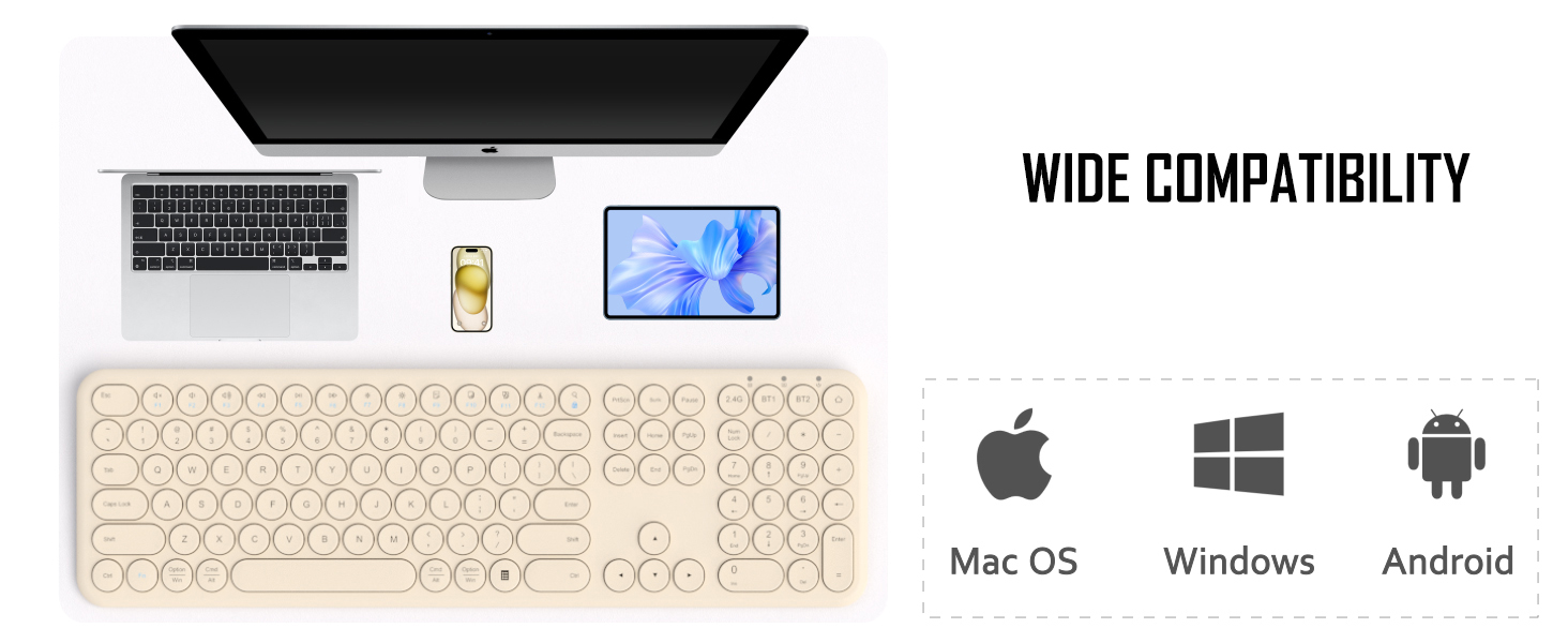 Quiet Bluetooth Keyboard - Multi-Device Aesthetic Wireless Keyboard