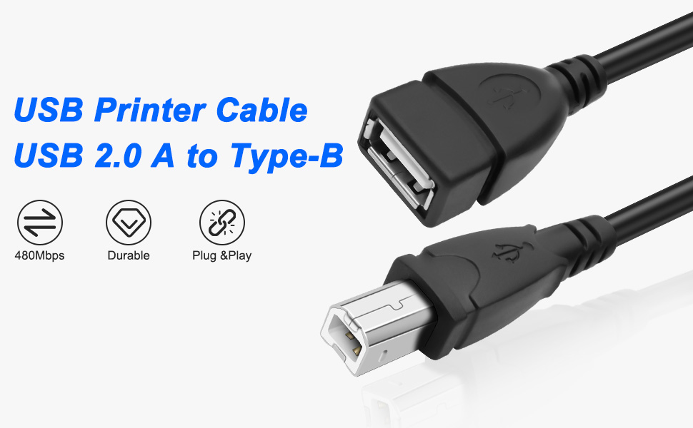 USB 2.0 Female to Type B Male Printer Extension Cable High Speed Transmission