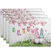 Wnoesat Easter Gnomes Bunny Placemats Set of 4 Easter Eggs Flowers Place Mat 12x18 Inch Seasonal ...
