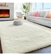 PAGISOFE Fluffy Shag Area Rugs for Bedroom Living Room, Cream White Super Soft Fuzzy Shaggy Carpe...