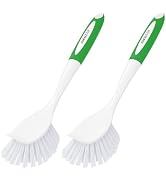 Amazer Dish Brush with Handle, 2 Pack Kitchen Scrub Brushes with Built-in Scraper for Cleaning, D...